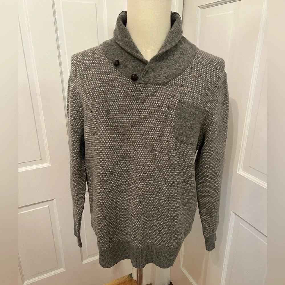 J.CREW Sweater Lambswool Gray‎ Textured Shawl Collar Men Medium